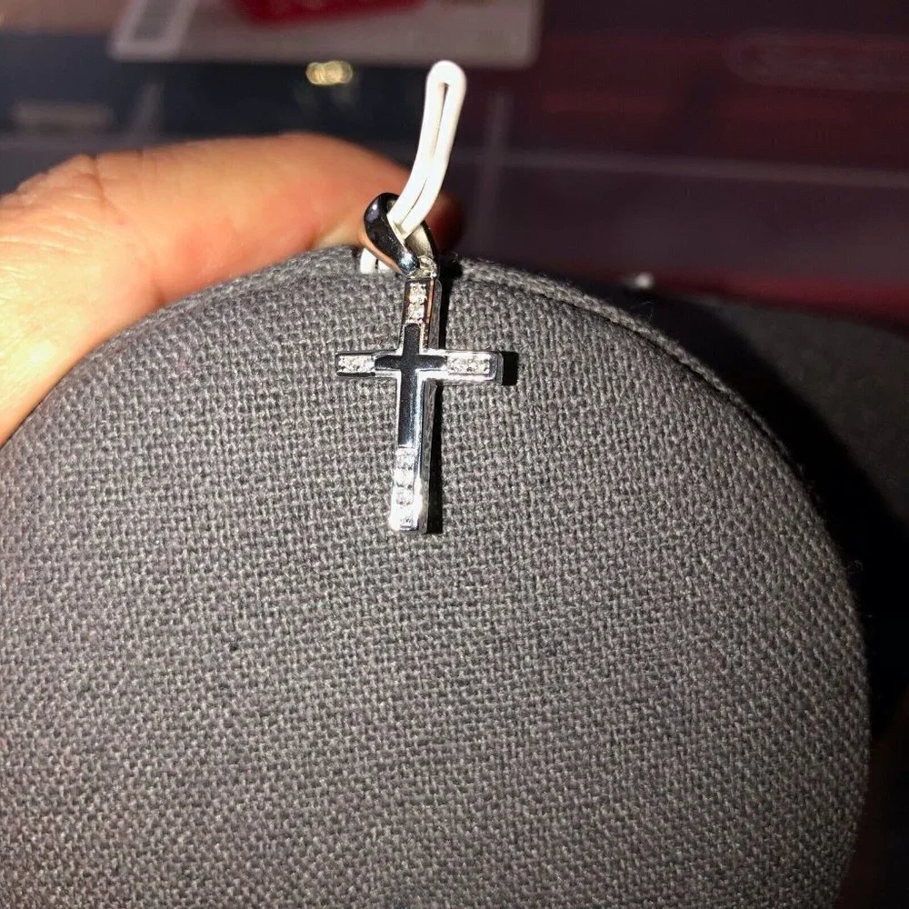 925 Sterling Silver White Zirconia Chain Pendant Cross 1